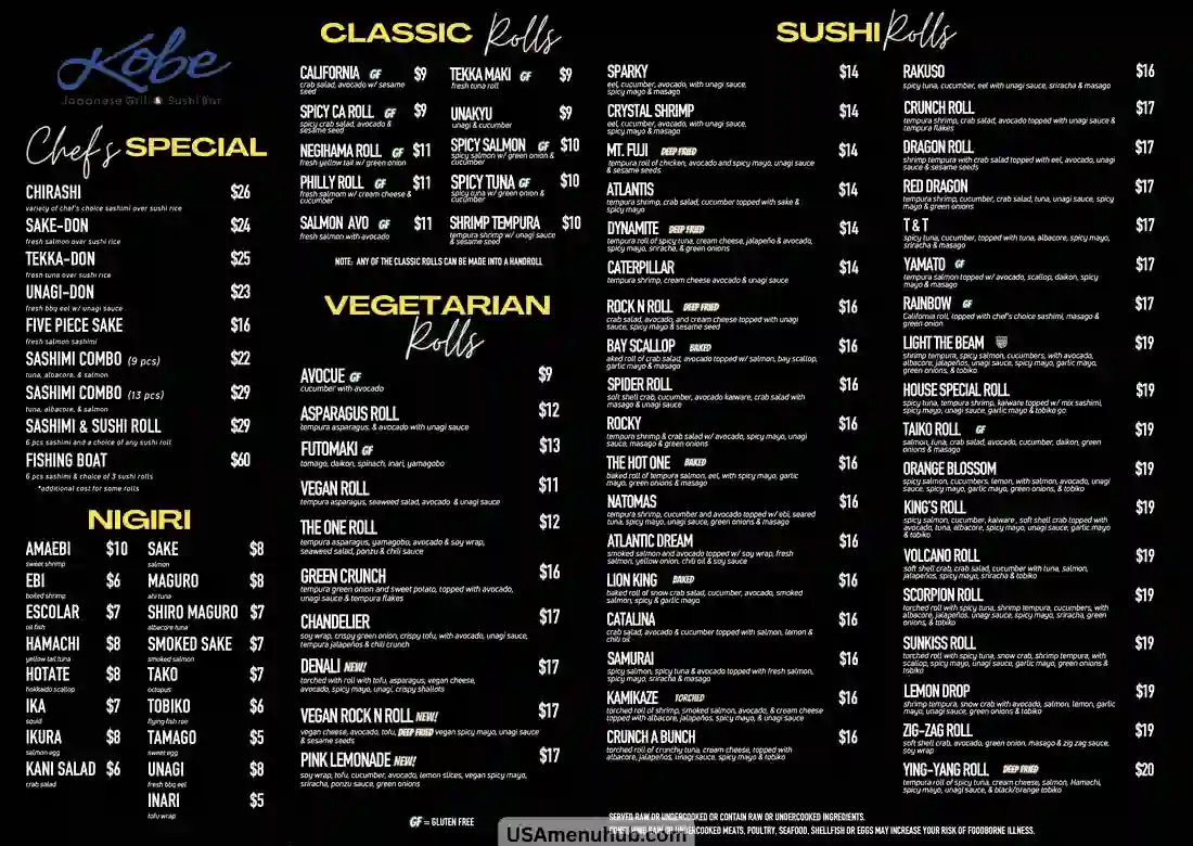 Kobe Japanese Grill Menu 2025