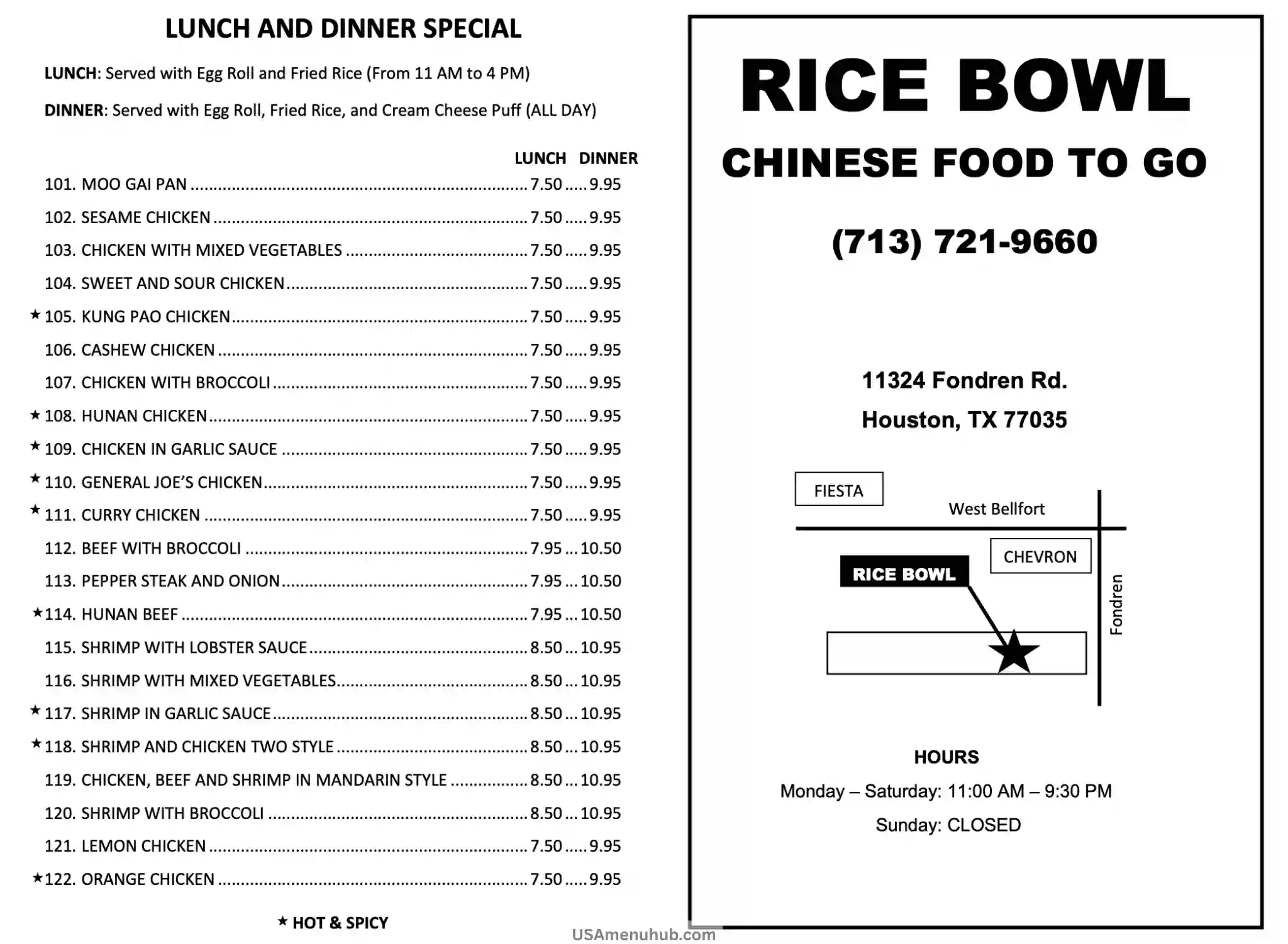 Rice Bowl Menu