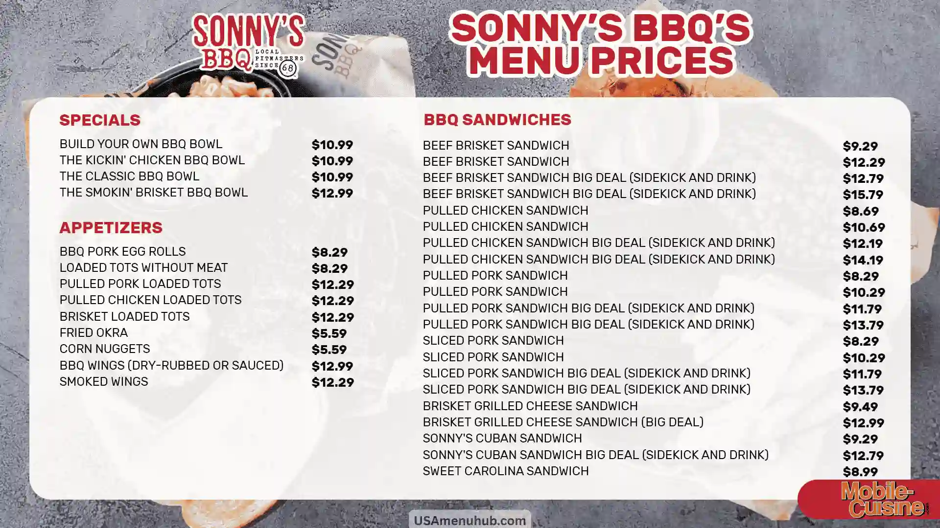Sonny's BBQ Menu