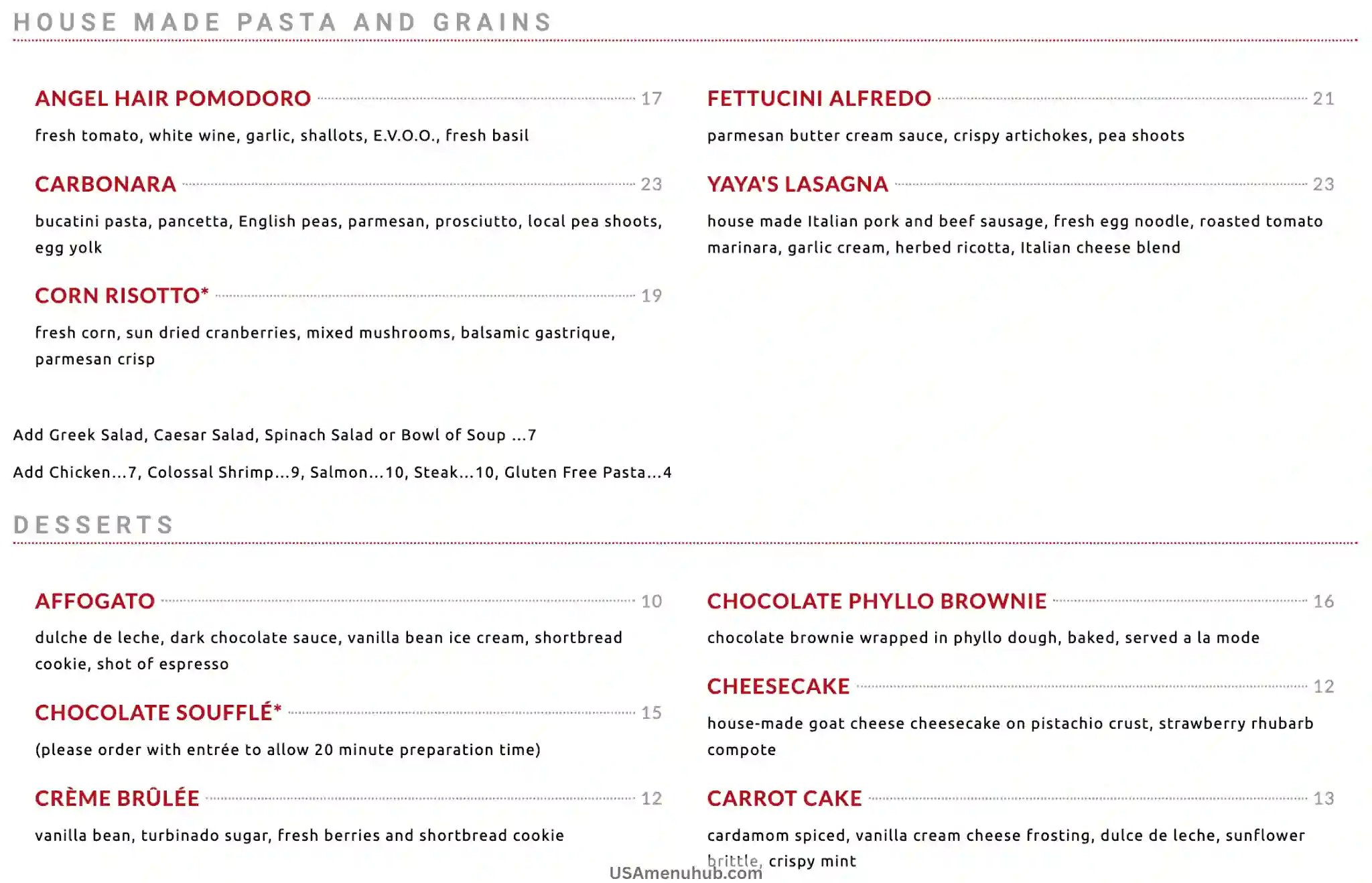 YaYas Menu 2025