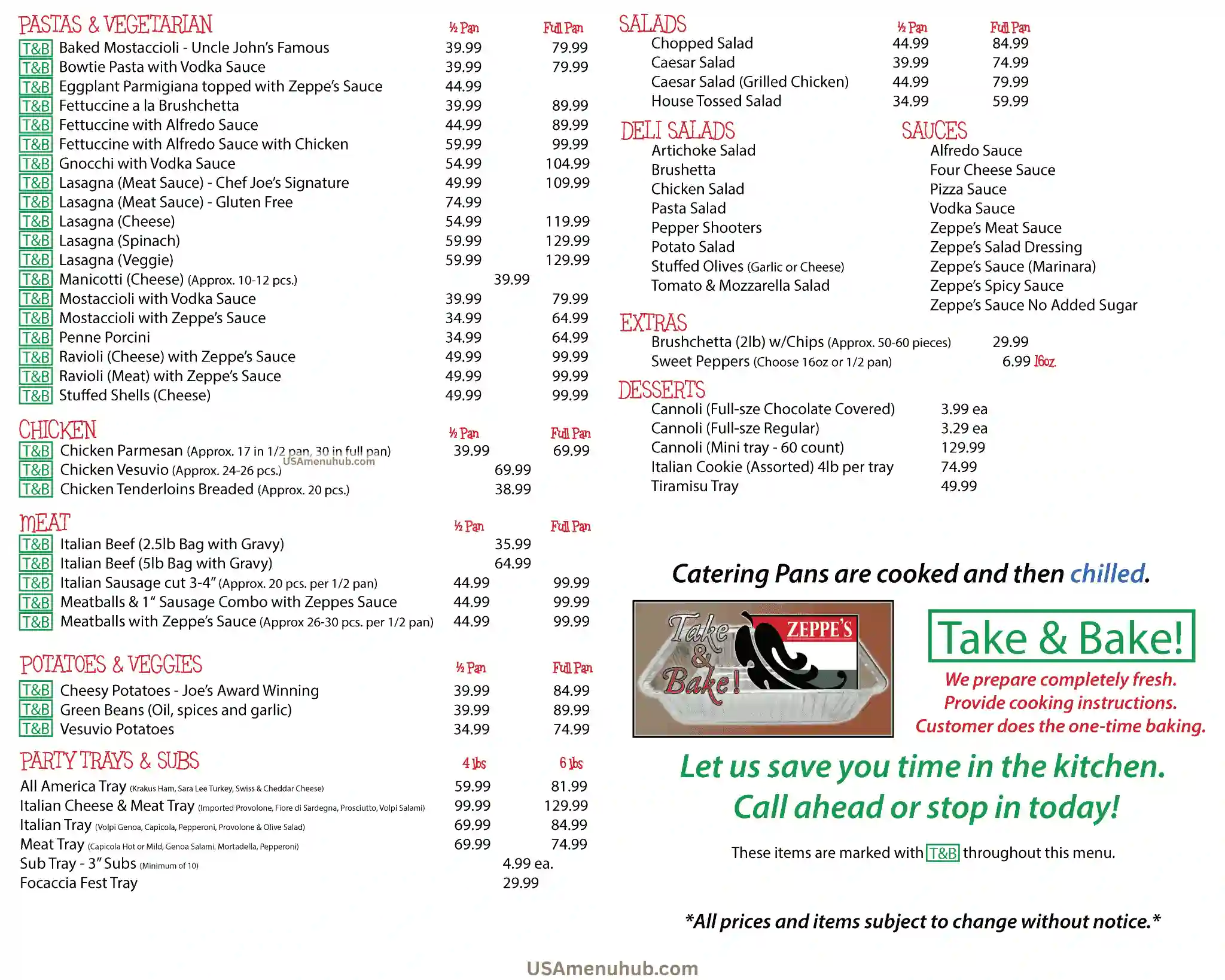 Zeppes Menu