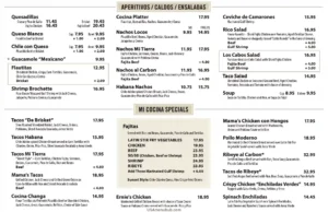Mi Cocina Menu