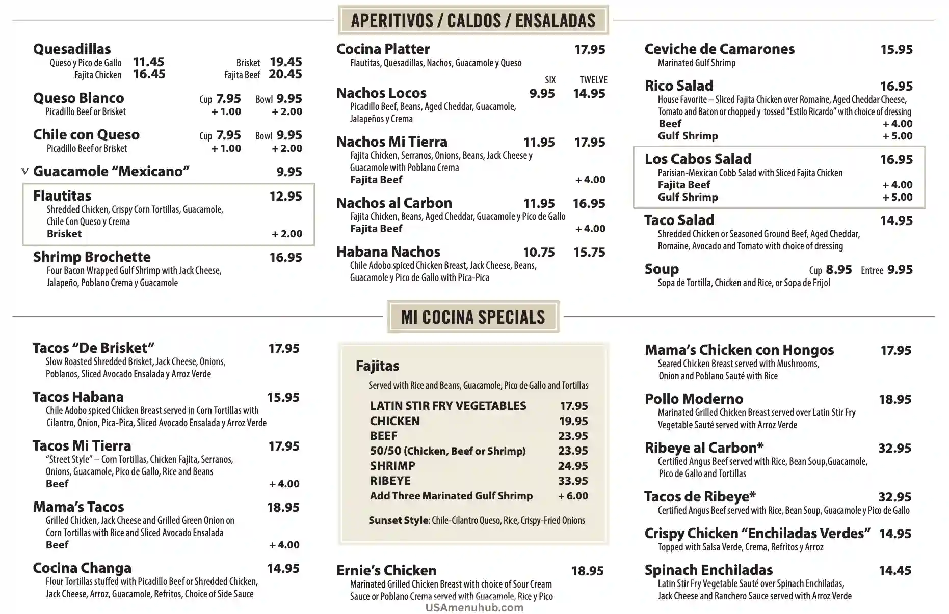 Mi Cocina Menu