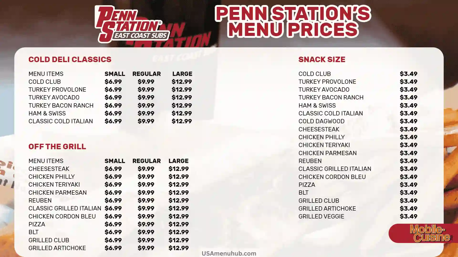 Penn Station Menu