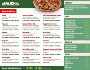 Papa Johns menu