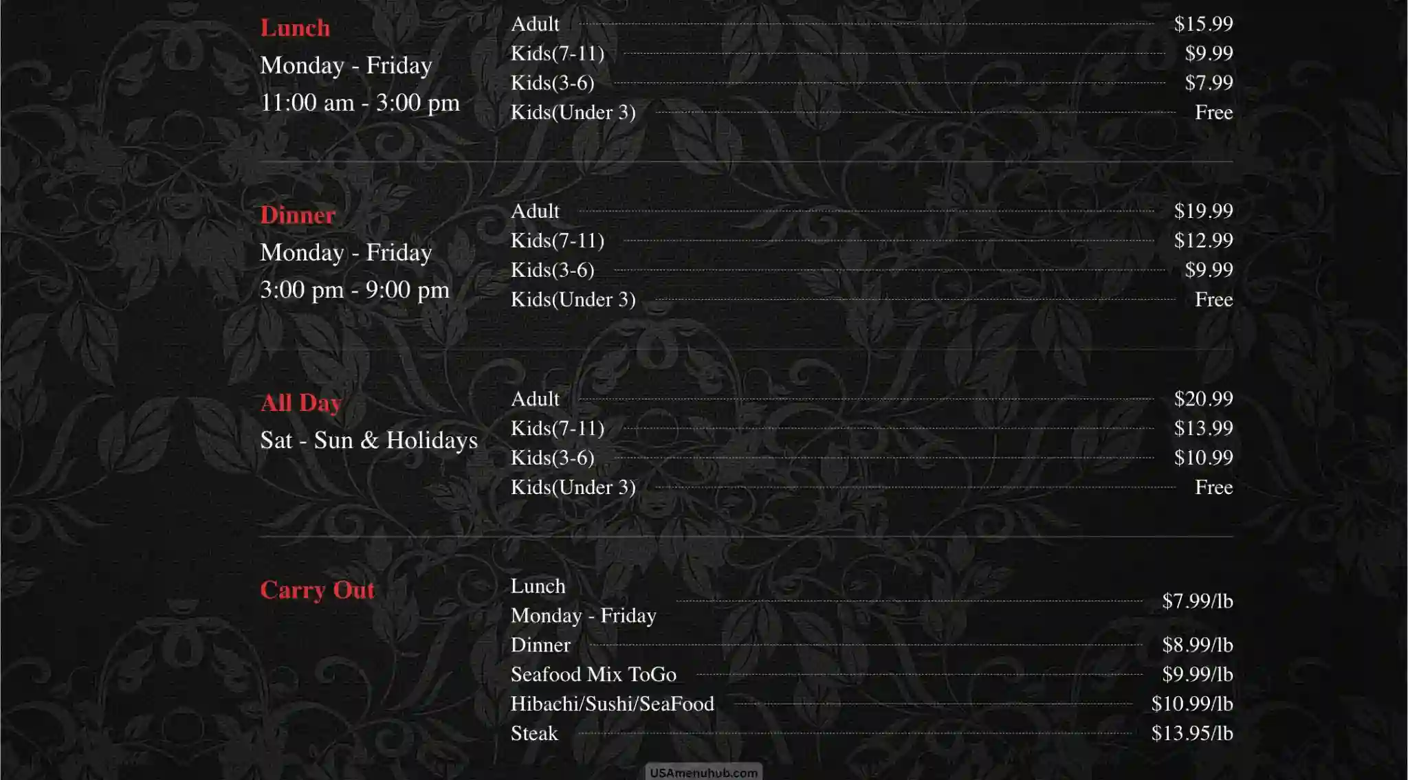 Golden Apple Buffet Menu