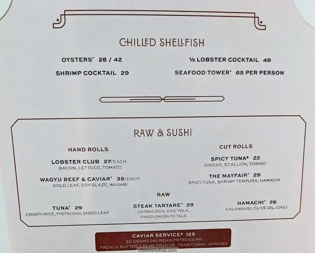 Mayfair Supper Club Menu