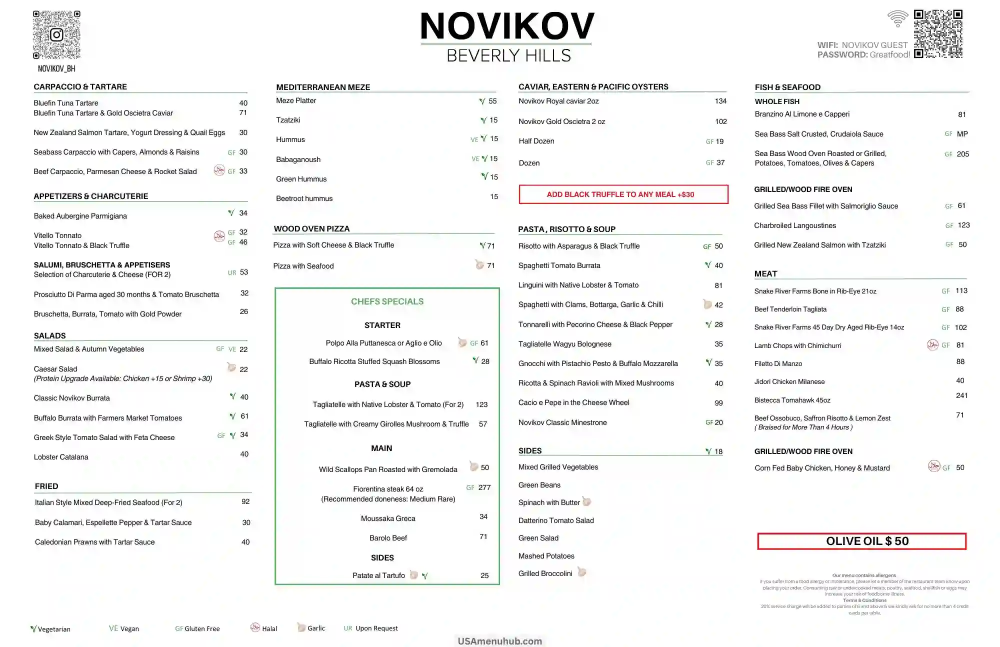 Novikov Beverly Hills menu