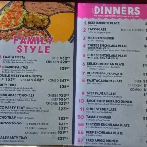 Rosa’s Cafe Menu