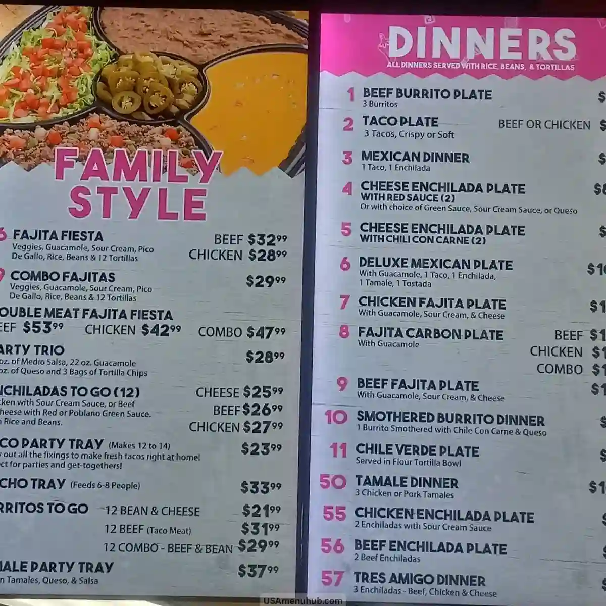 Rosa’s Cafe Menu