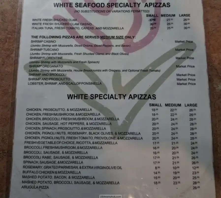 Roseland Apizza Menu