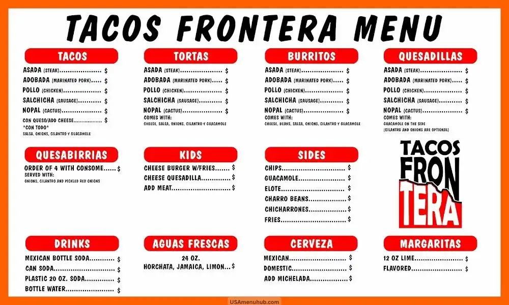 Tacos Frontera Menu